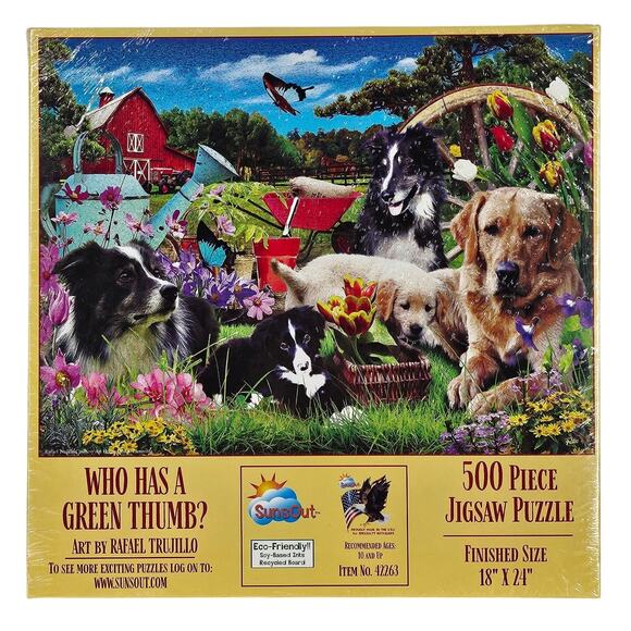 SUNSOUT WHO HAS A GREEN THUMB? BY RAFAEL TRUJILLO 500 PIECE JIGSAW PUZZLE 10+ - Picture 1 of 5